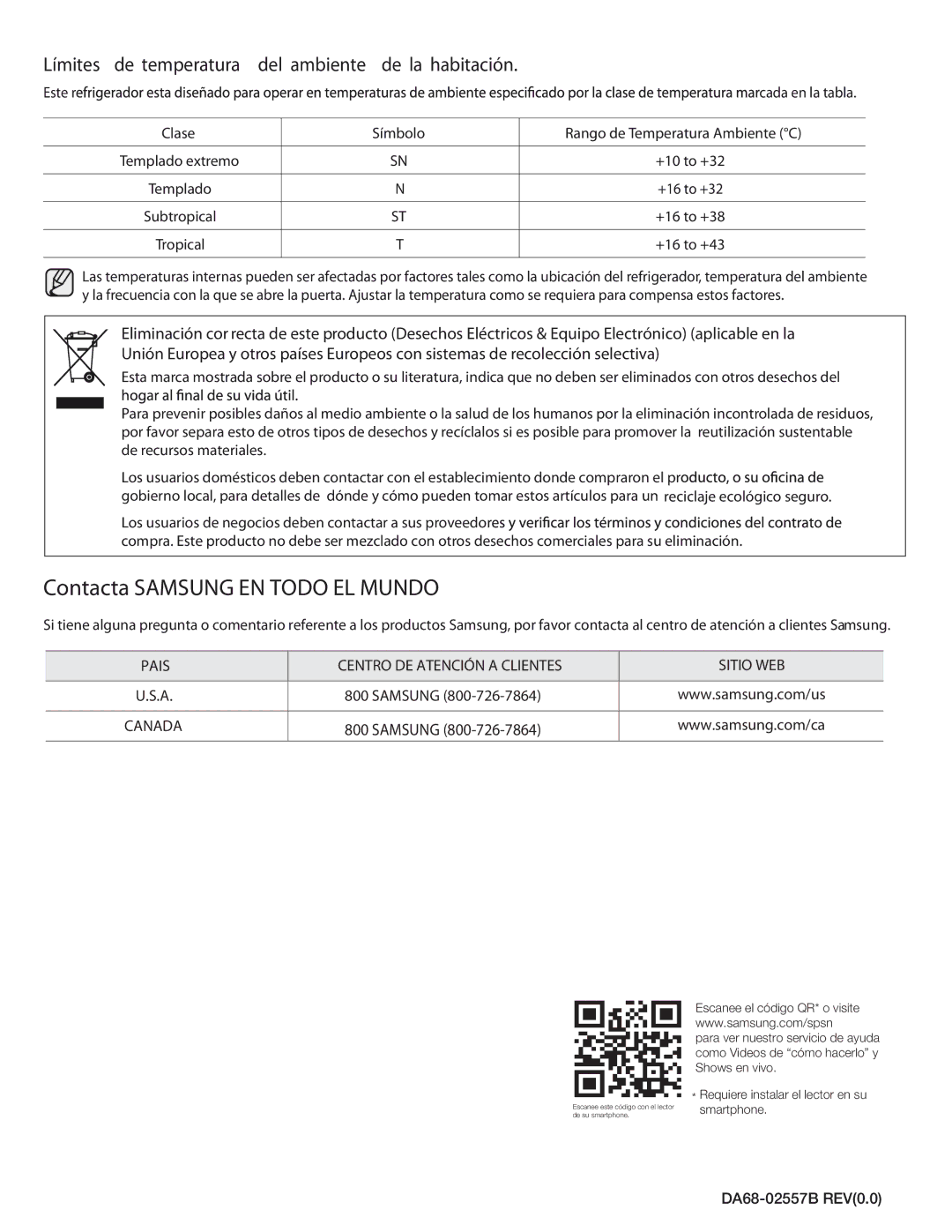 Samsung RS267TDRS user manual Contacta Samsung EN Todo EL Mundo 