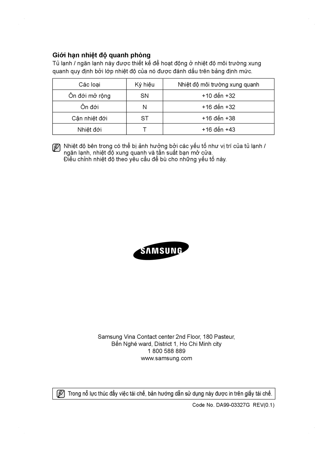 Samsung RS26MBZBL1/XSV manual Giới hạn nhiệt độ quanh phòng 