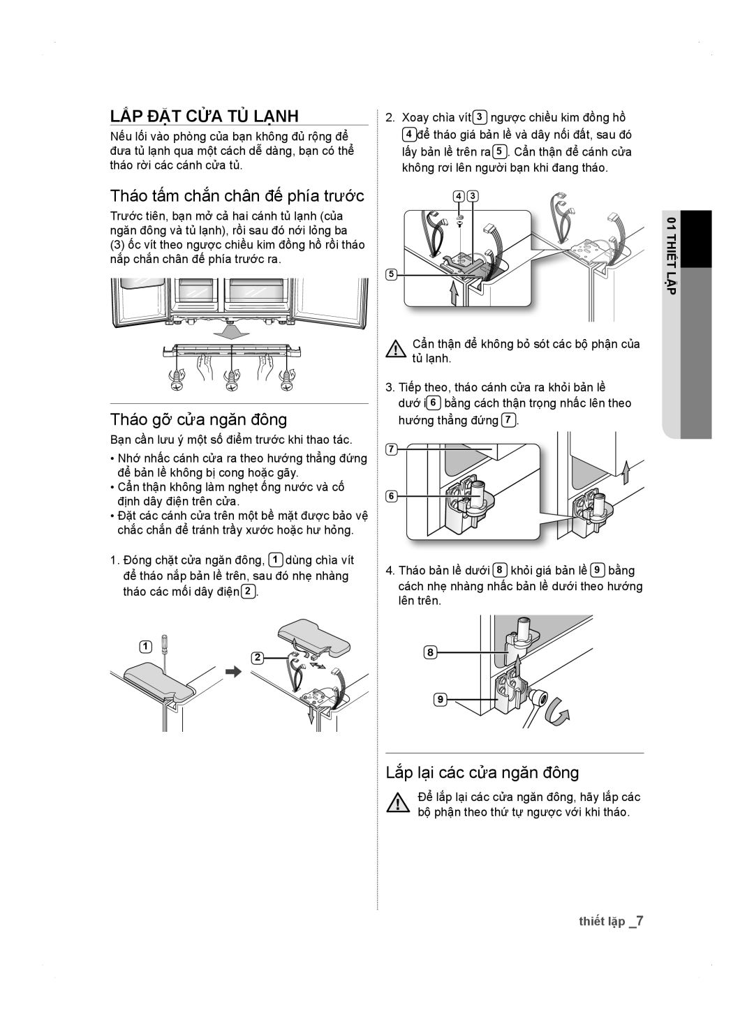 Samsung RS26MBZBL1/XSV manual LẮP ĐẶT cửa tủ lạnh, ẬPp 01 Thiết L 