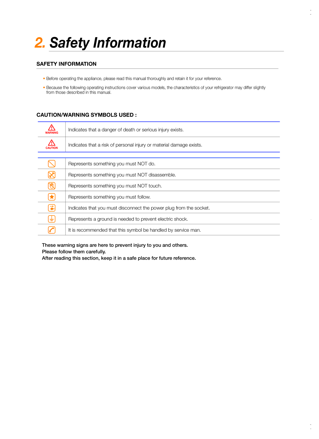 Samsung RS26MBZBL1/XSV manual Safety Information 