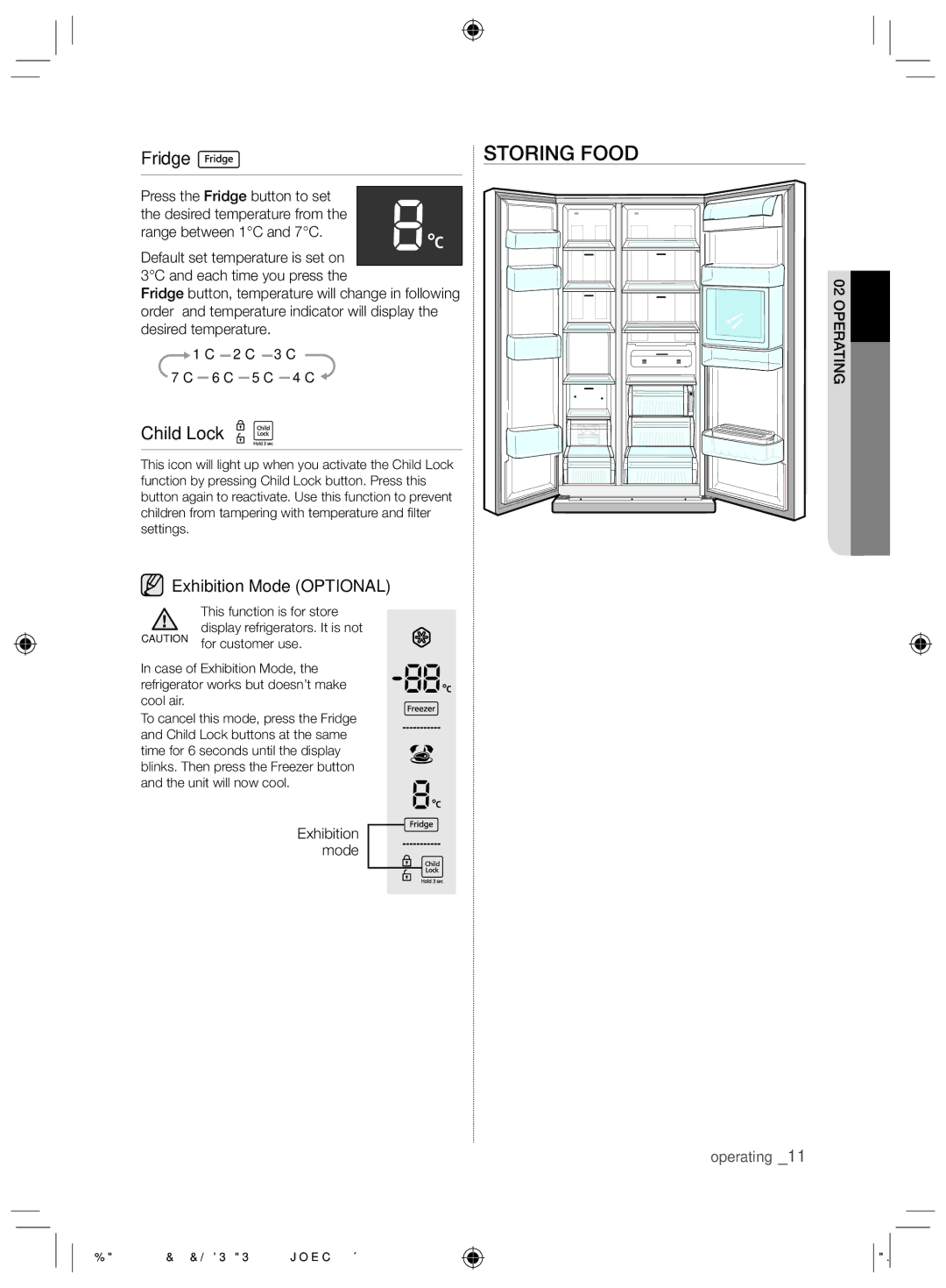 Samsung RS26MBZBL1/XSG, RS26MBZBL1/ZAM manual Storing Food, Child Lock, Exhibition Mode Optional 