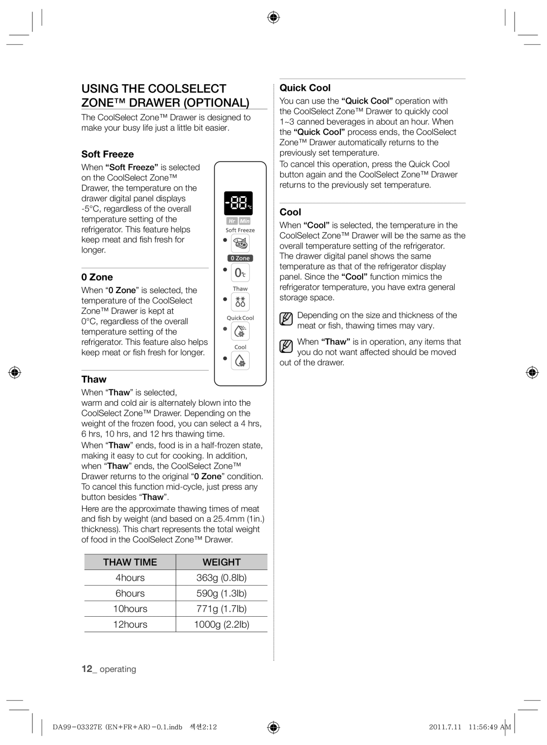 Samsung RS26MBZBL1/ZAM, RS26MBZBL1/XSG manual Using the Coolselect Zone Drawer Optional 