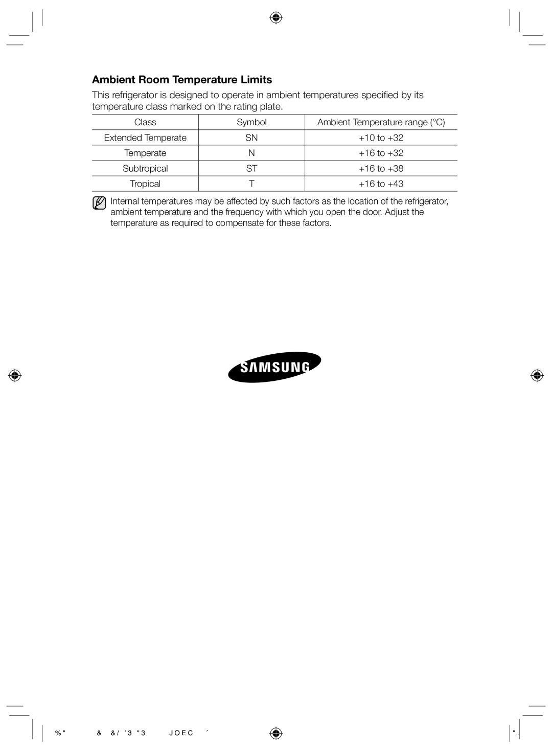 Samsung RS26MBZBL1/ZAM, RS26MBZBL1/XSG manual Ambient Room Temperature Limits 