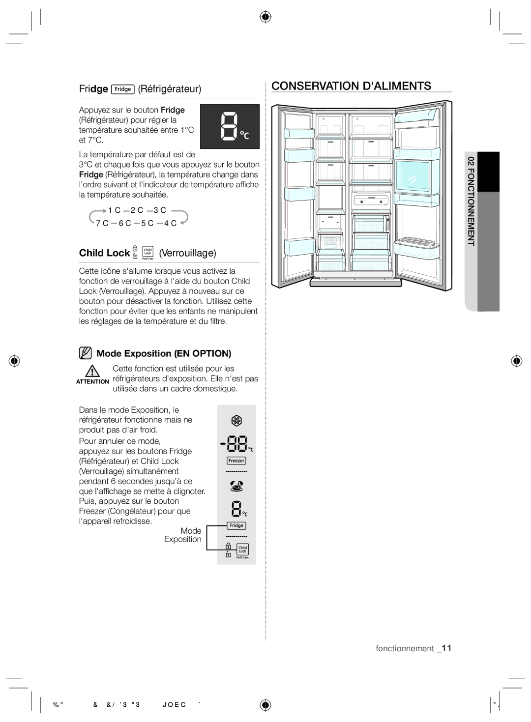 Samsung RS26MBZBL1/XSG, RS26MBZBL1/ZAM manual Conservation Daliments, Mode Exposition EN Option 