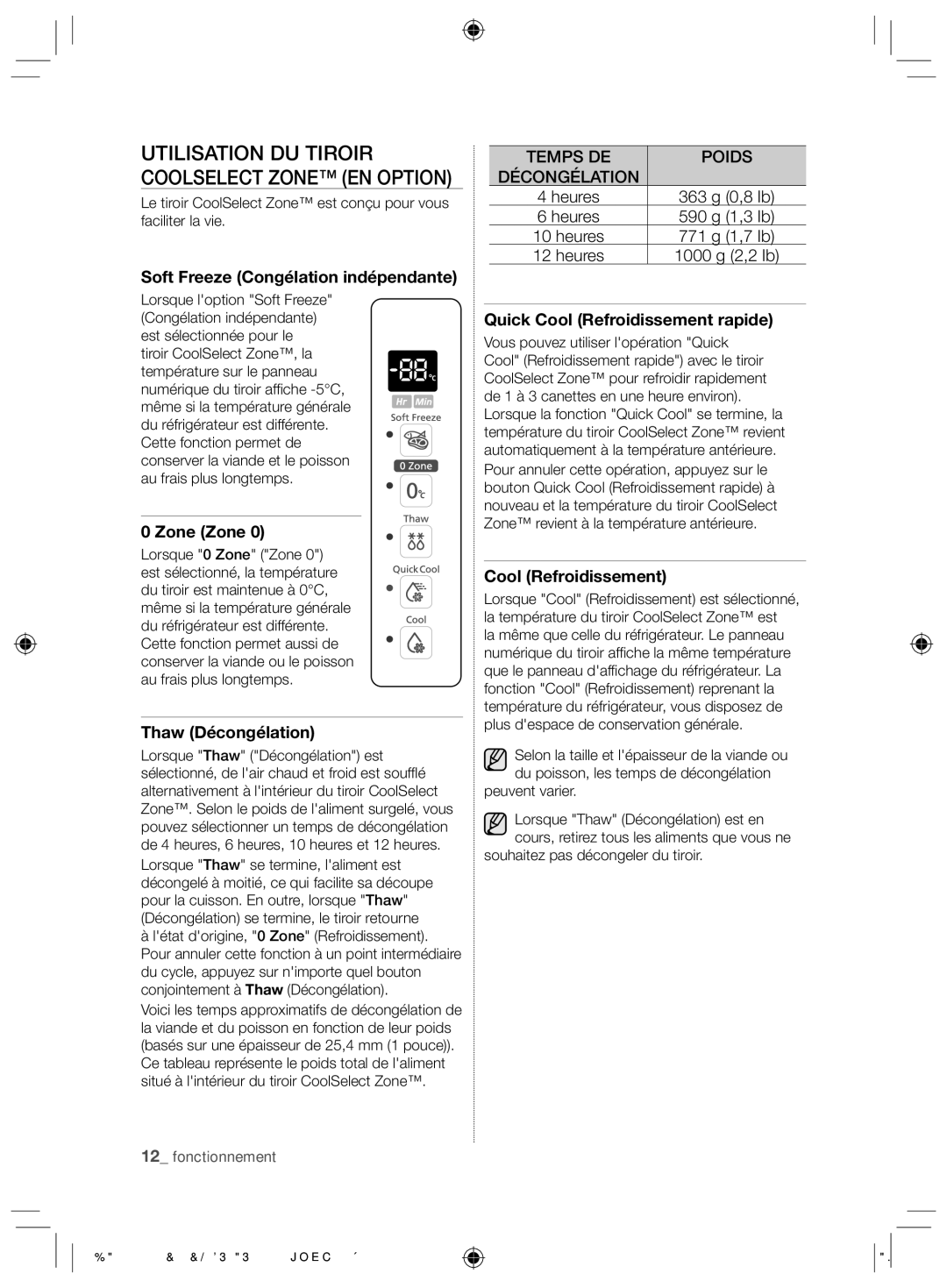 Samsung RS26MBZBL1/ZAM manual Soft Freeze Congélation indépendante, Zone Zone, Thaw Décongélation, Cool Refroidissement 