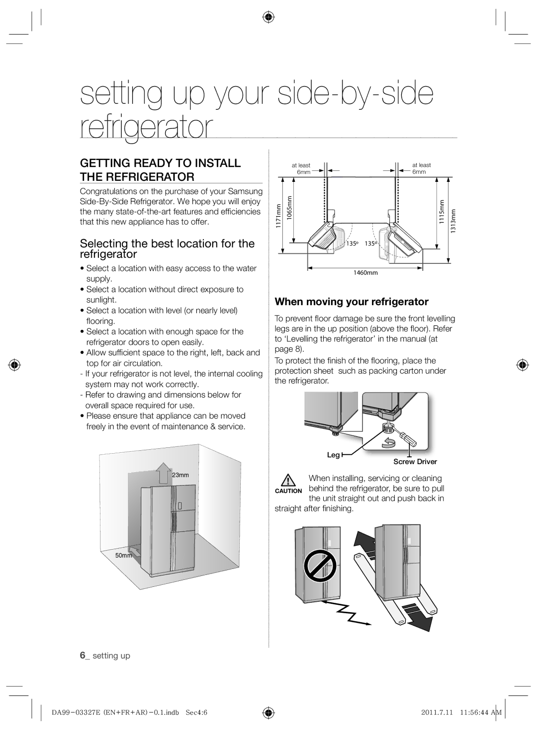 Samsung RS26MBZBL1/ZAM manual Getting Ready to Install the Refrigerator, Selecting the best location for the refrigerator 