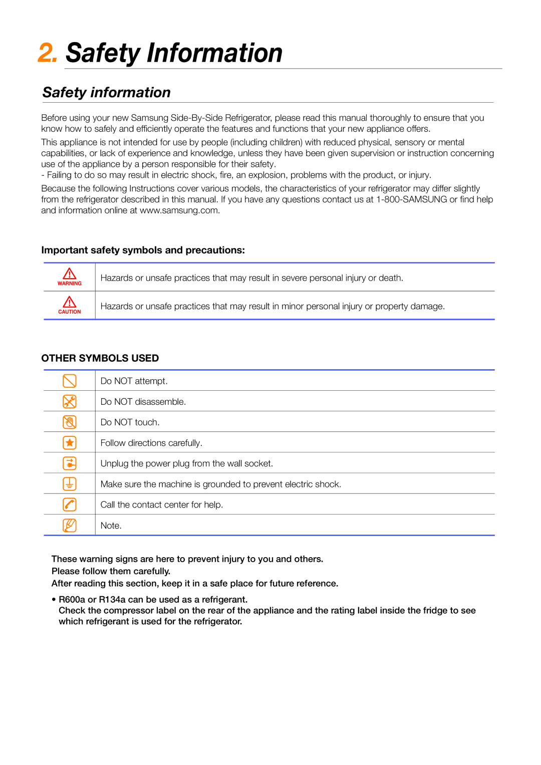 Samsung RS26TKAPN1/SML manual Safety Information, Safety information 