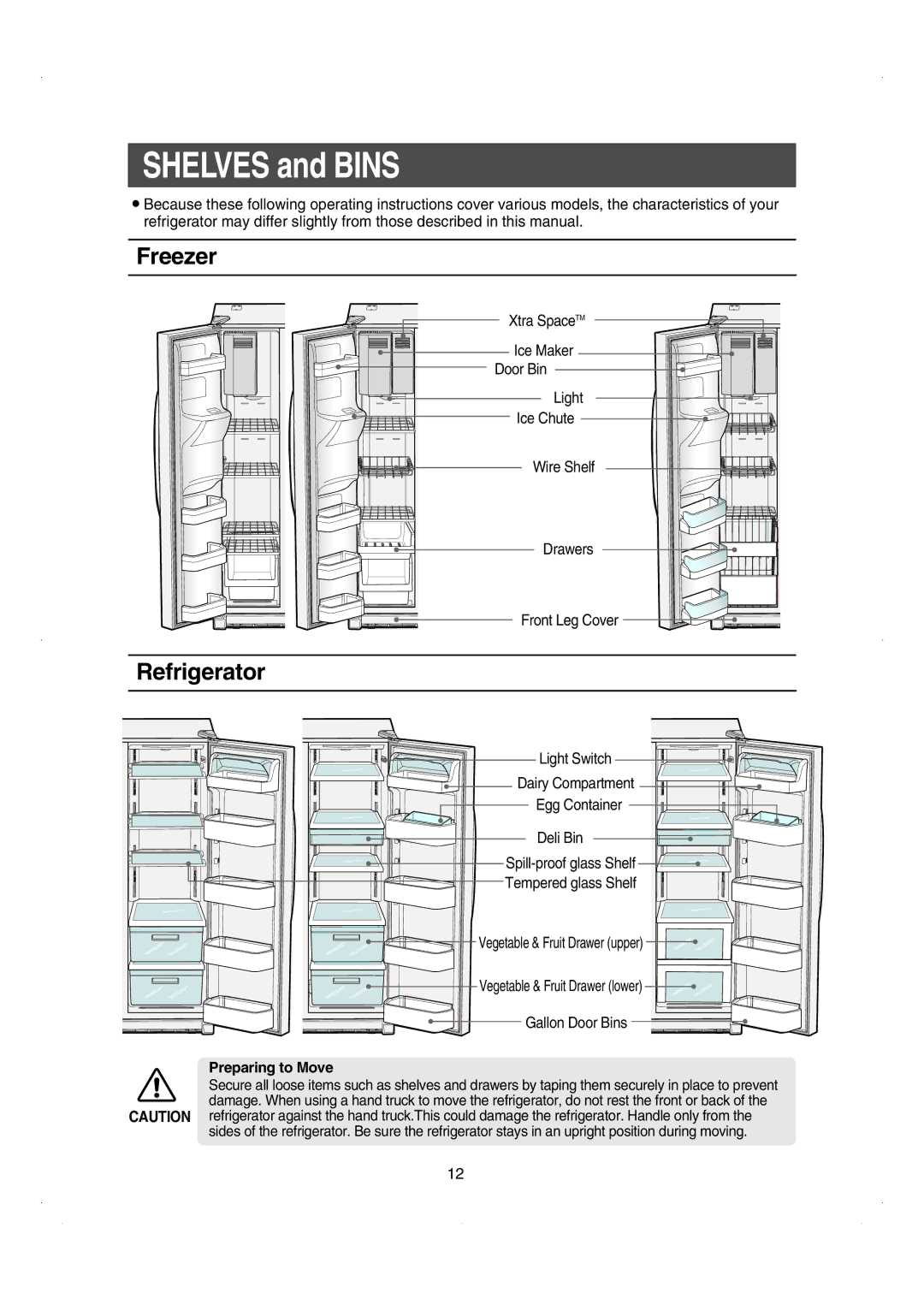 Samsung RS26WUNS installation instructions Freezer, Refrigerator, Preparing to Move 