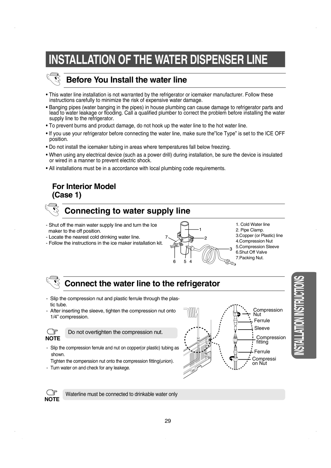 Samsung RS26WUNS installation instructions Before You Install the water line, Connecting to water supply line 