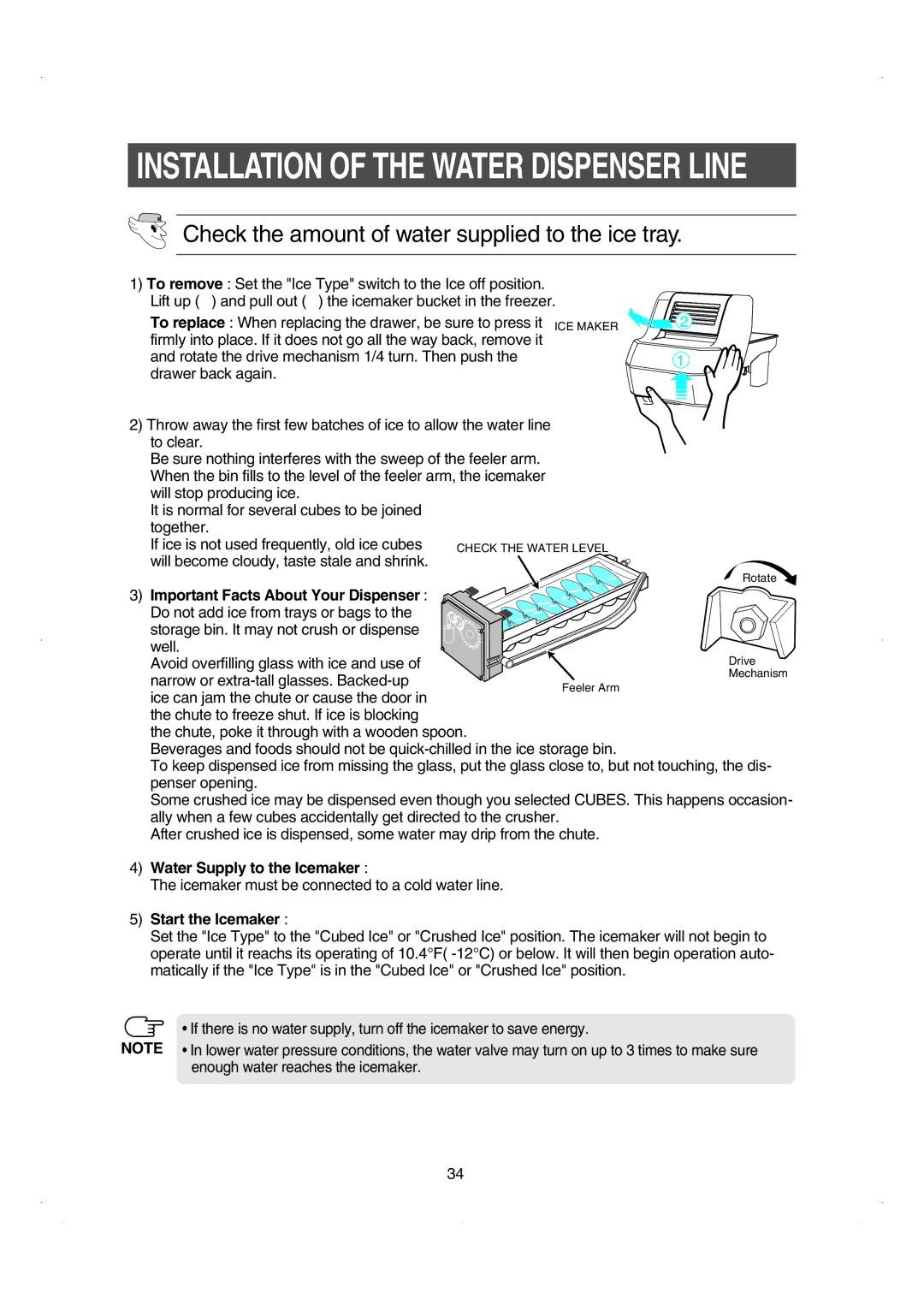 Samsung RS26WUNS installation instructions Water Supply to the Icemaker, Start the Icemaker 