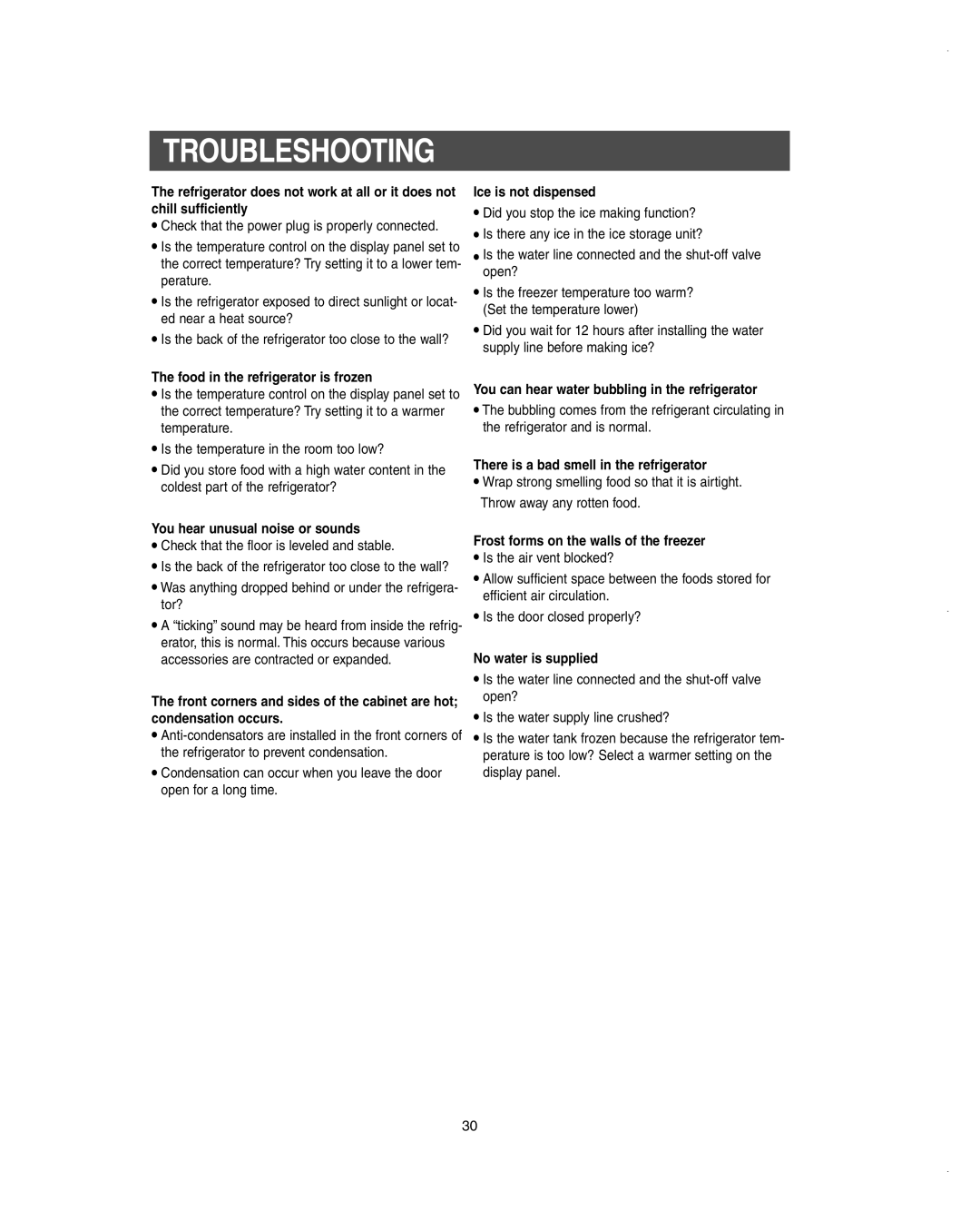 Samsung RS275ACBP/XAA owner manual Troubleshooting 