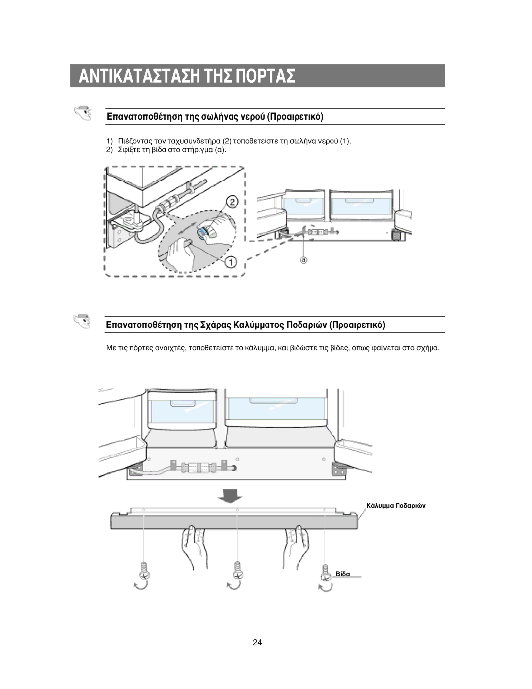 Samsung RS24KASW1/EUR, RS27KGRS1/EUR, RS24KLAT1/SML, RS24KANS1/EUR manual ∂·Ó·ÙÔÔı¤ÙËÛË ÙË˜ ÛˆÏ‹Ó·˜ ÓÂÚÔ‡ ¶ÚÔ·ÈÚÂÙÈÎﬁ 