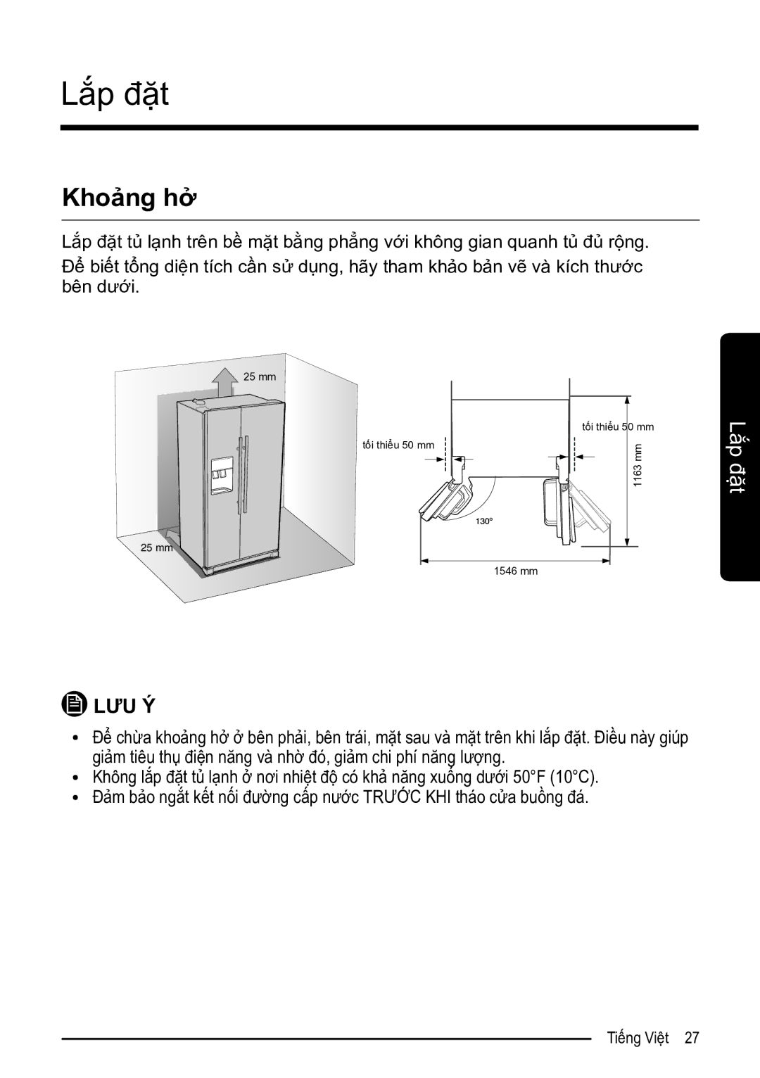 Samsung RS52N3303SL/SV manual Khoảng hở 