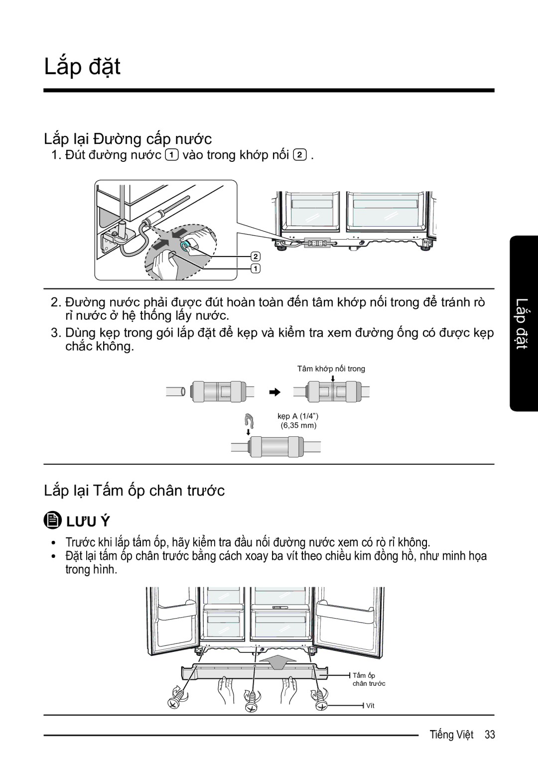 Samsung RS52N3303SL/SV manual Lắp lại Đường cấp nước 