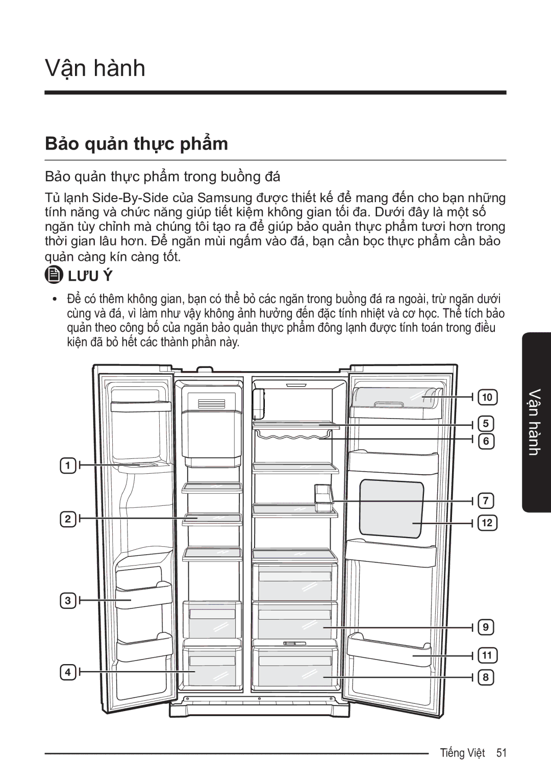 Samsung RS52N3303SL/SV manual Bảo quản thực phẩm trong buồng đá 