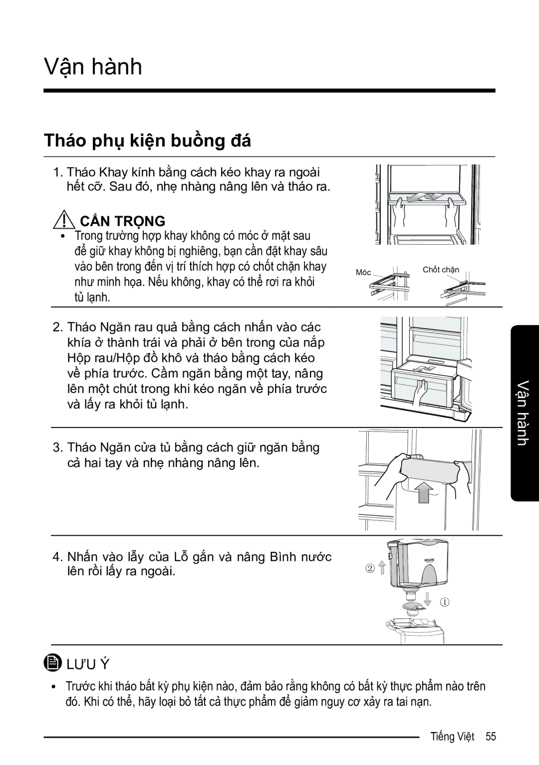 Samsung RS52N3303SL/SV manual Trong trường hợp khay không có móc ở mặt sau 