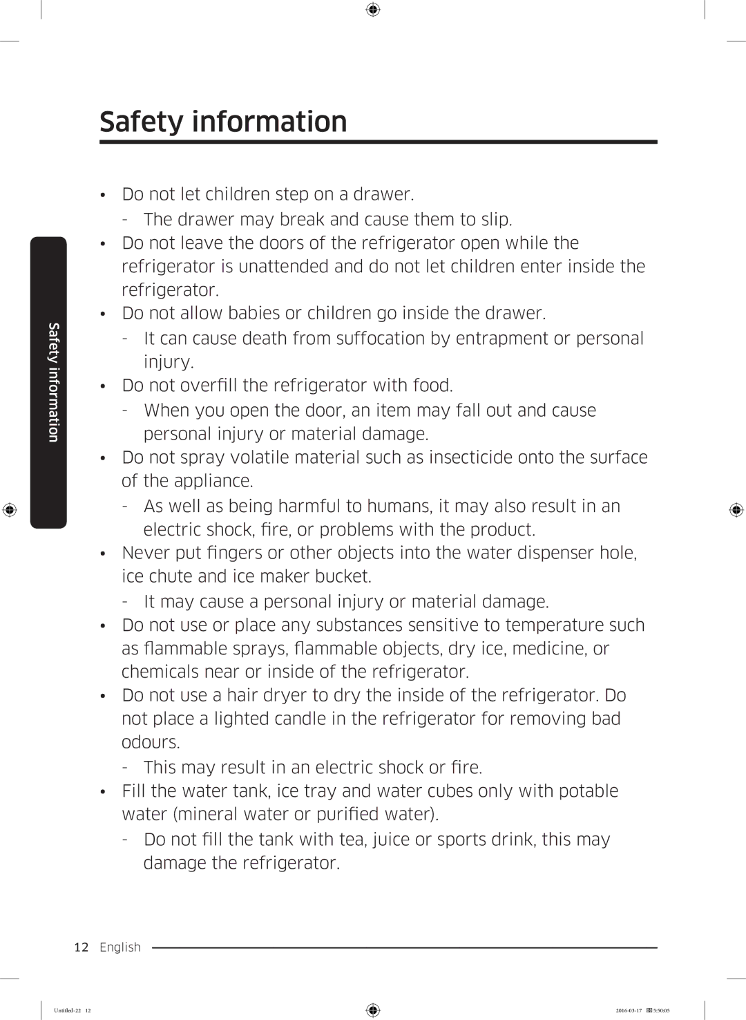 Samsung RS53K4400SA/EF, RS53K4600SA/EF manual Safety information 