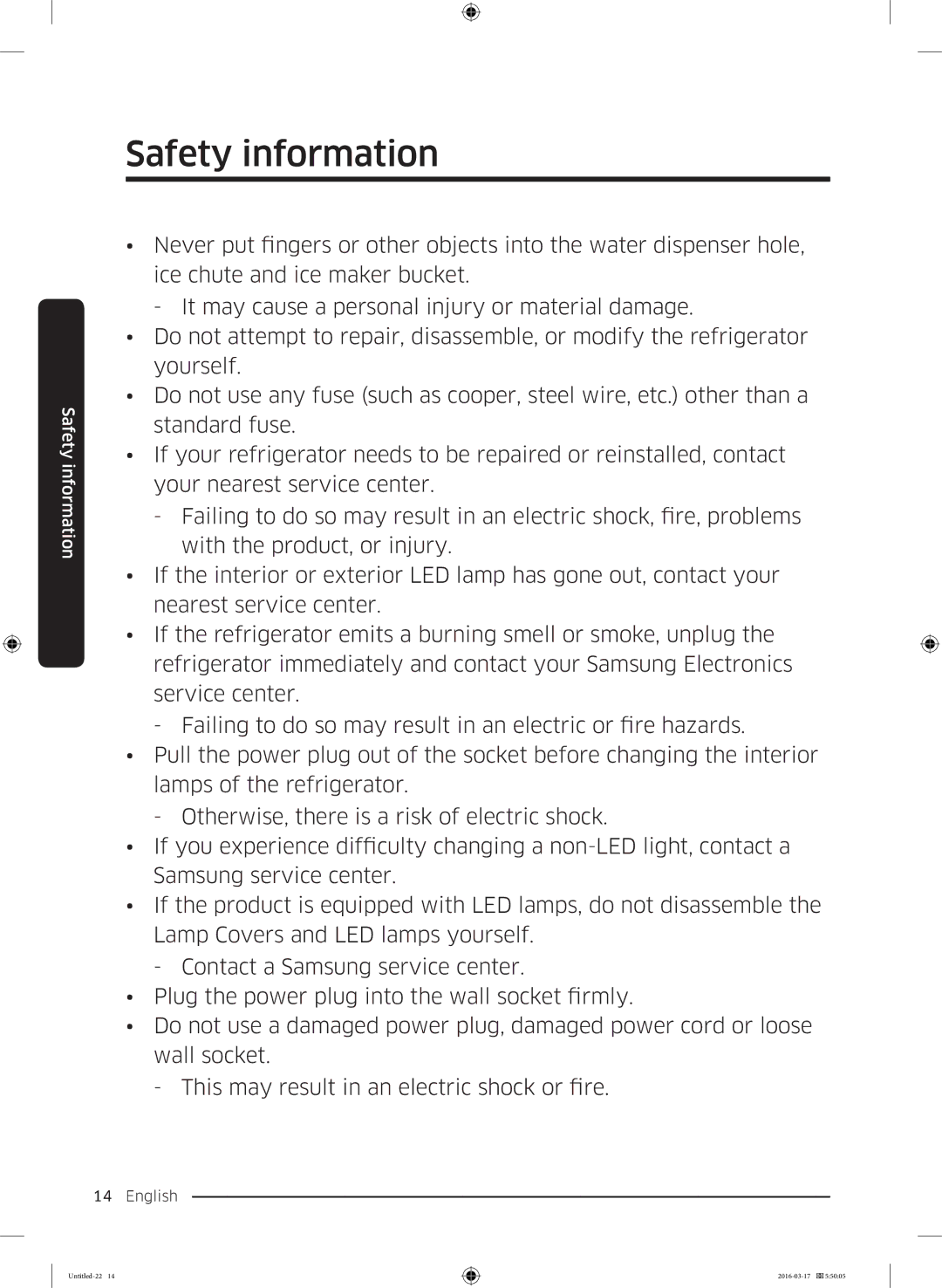 Samsung RS53K4400SA/EF, RS53K4600SA/EF manual Safety information 