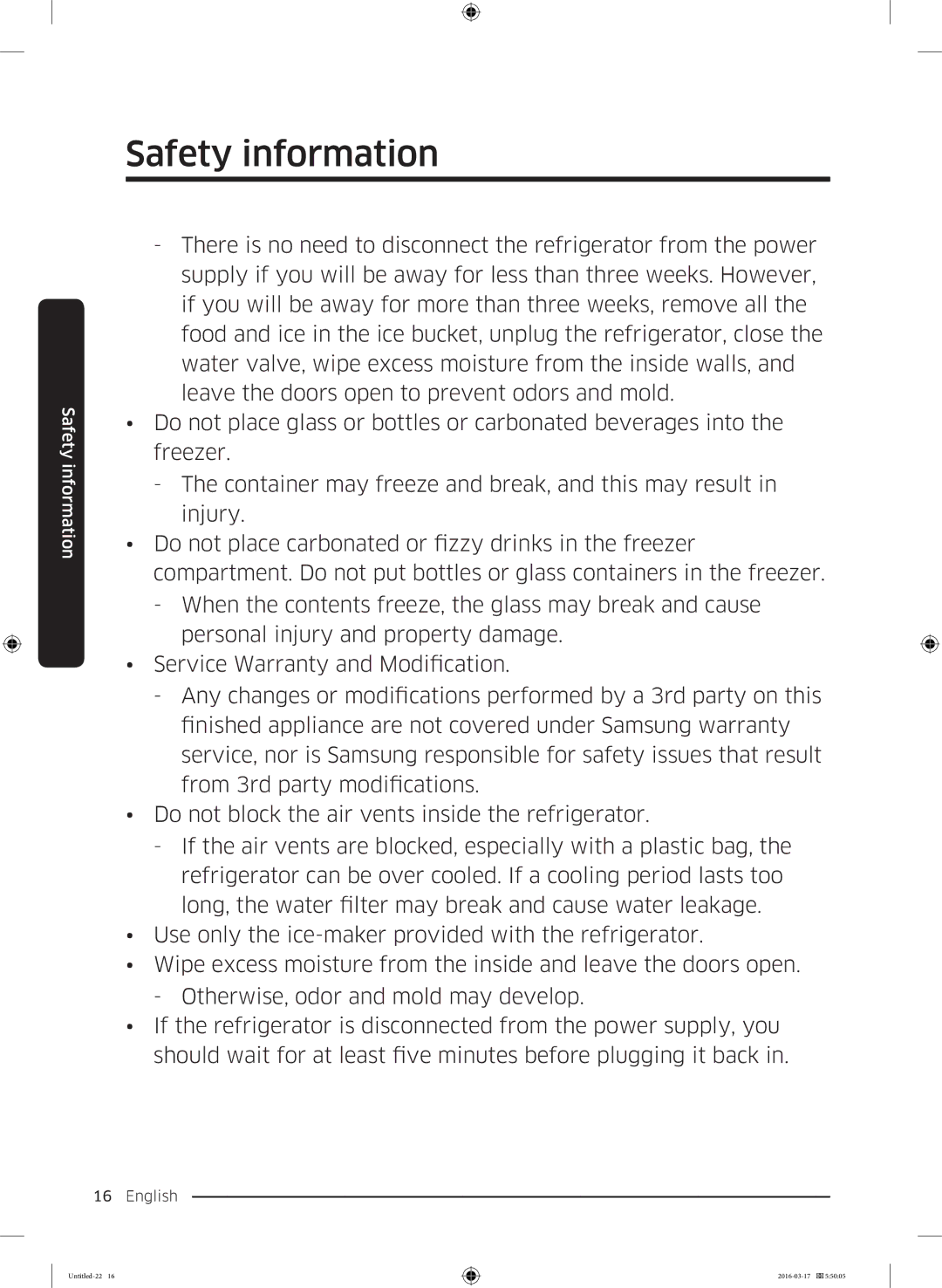 Samsung RS53K4400SA/EF, RS53K4600SA/EF manual Safety information 