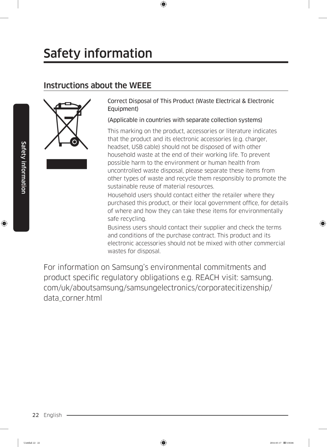 Samsung RS53K4400SA/EF, RS53K4600SA/EF manual Instructions about the Weee 