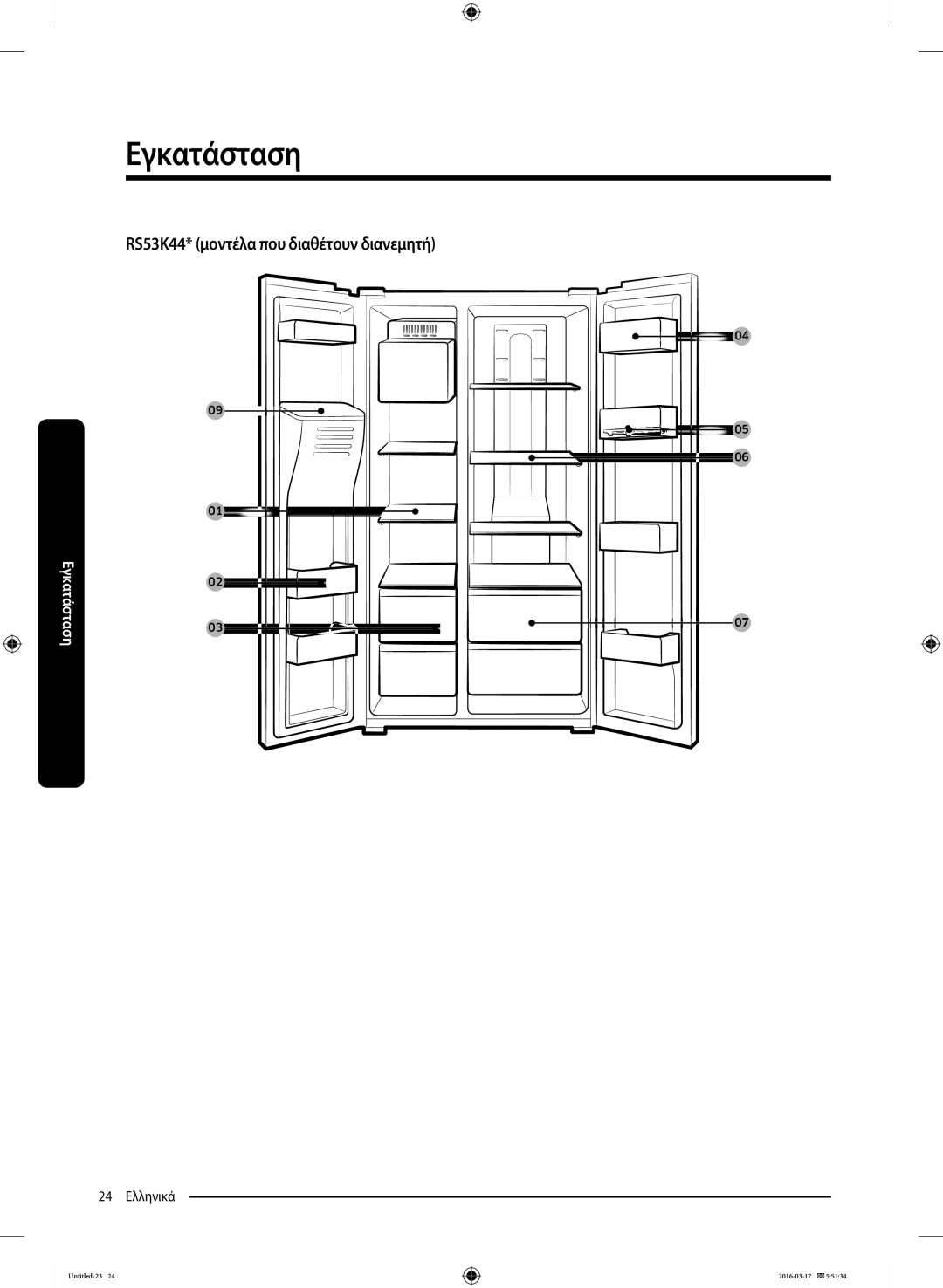 Samsung RS53K4400SA/EF, RS53K4600SA/EF manual RS53K44* μοντέλα που διαθέτουν διανεμητή 