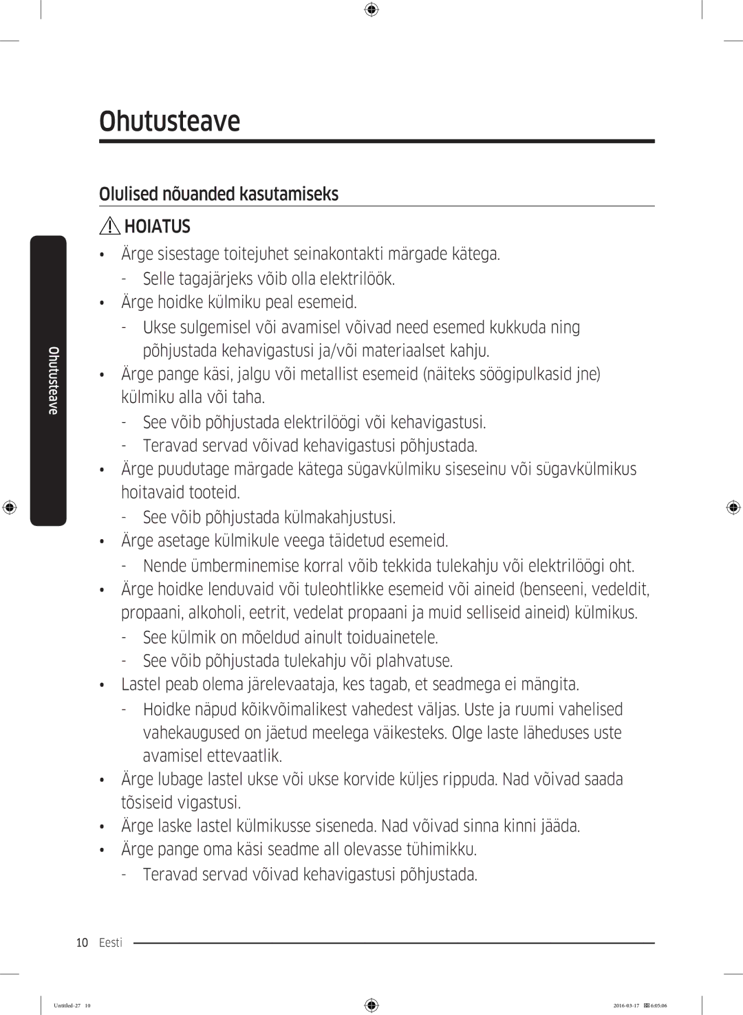 Samsung RS53K4400SA/EF manual Olulised nõuanded kasutamiseks 