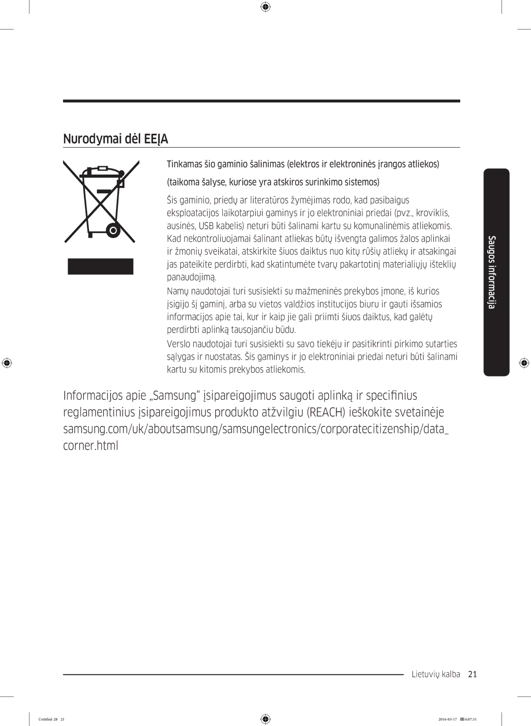 Samsung RS53K4400SA/EF manual Nurodymai dėl Eeįa 