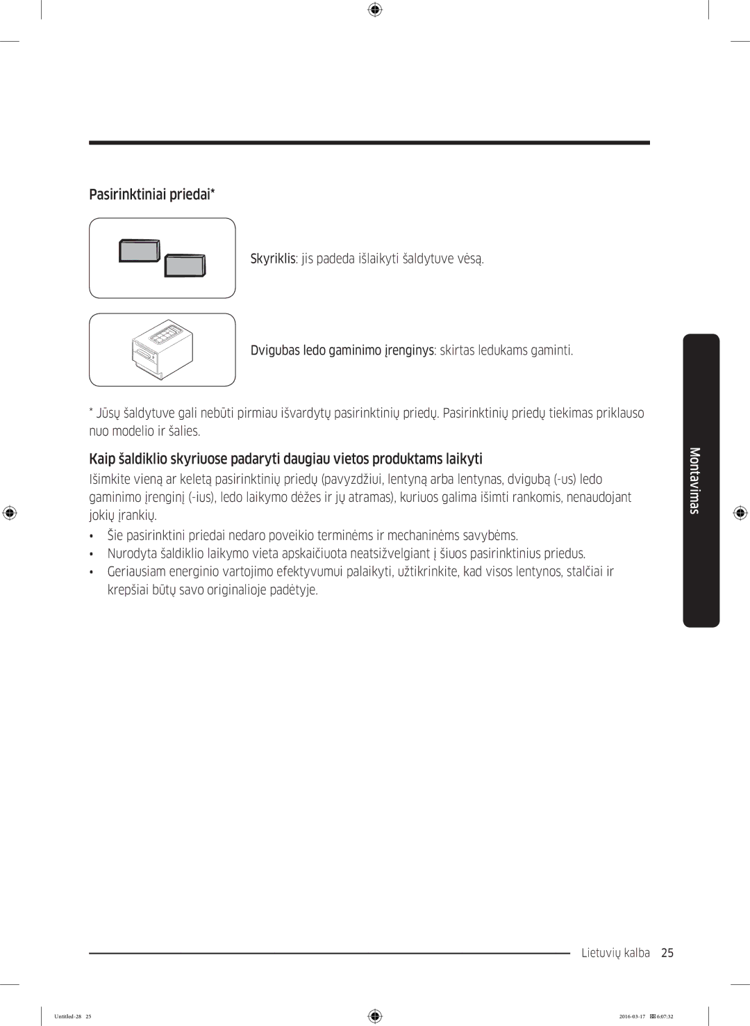 Samsung RS53K4400SA/EF manual Pasirinktiniai priedai 