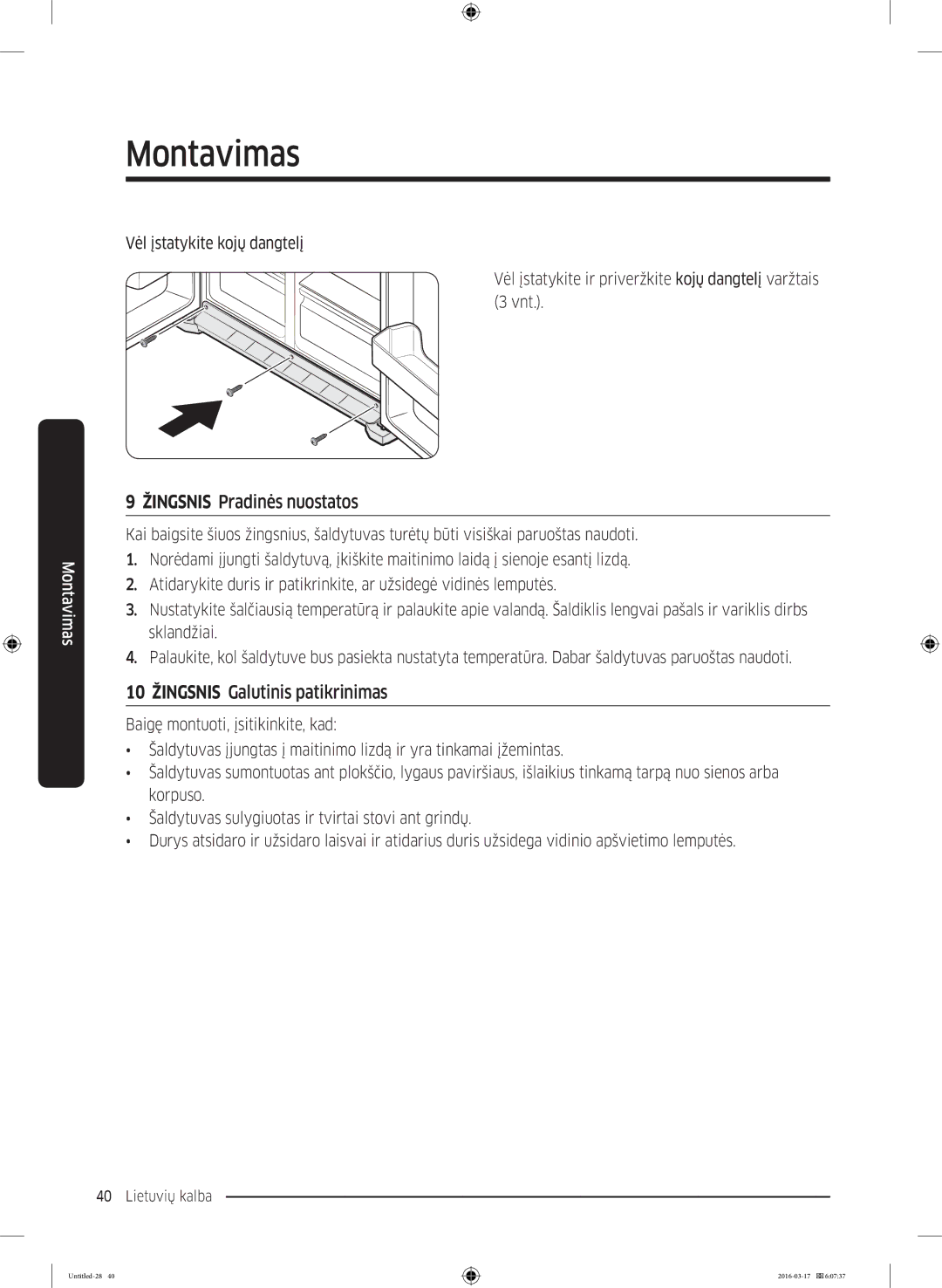 Samsung RS53K4400SA/EF manual Žingsnis Pradinės nuostatos, 10 Žingsnis Galutinis patikrinimas 