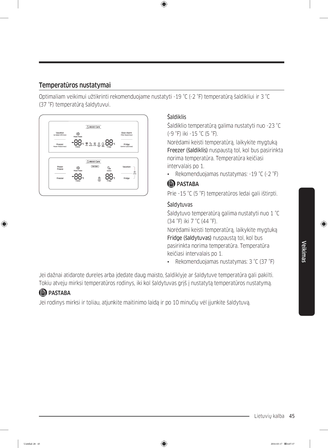 Samsung RS53K4400SA/EF manual Temperatūros nustatymai 