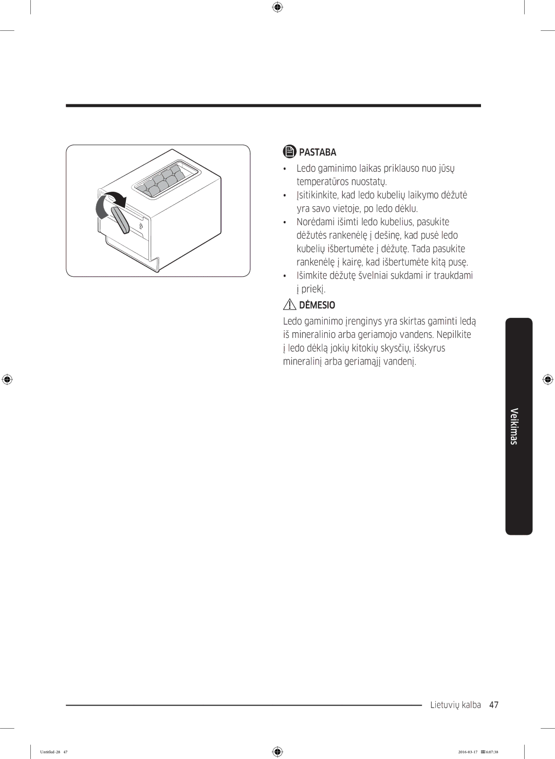 Samsung RS53K4400SA/EF manual Išimkite dėžutę švelniai sukdami ir traukdami į priekį 