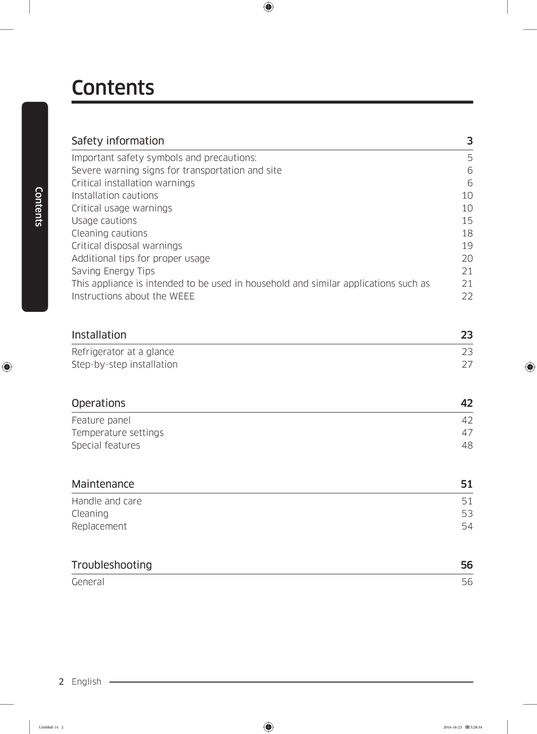 Samsung RS53K4400SA/EF manual Contents 