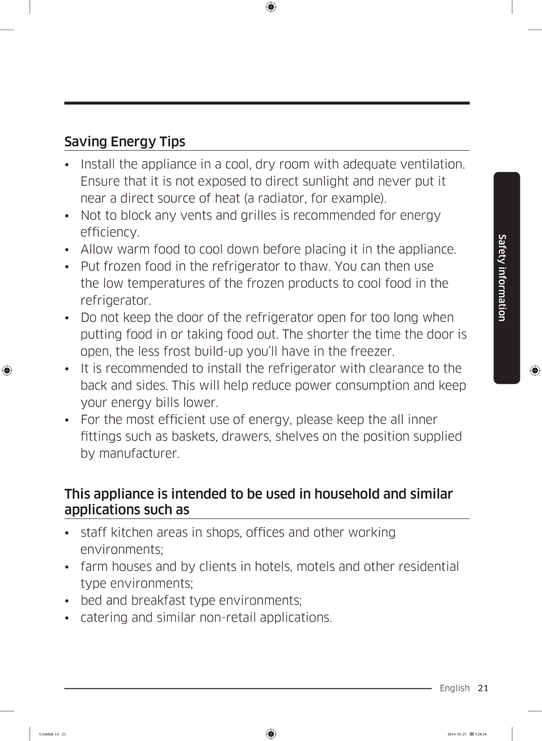 Samsung RS53K4400SA/EF manual Saving Energy Tips 