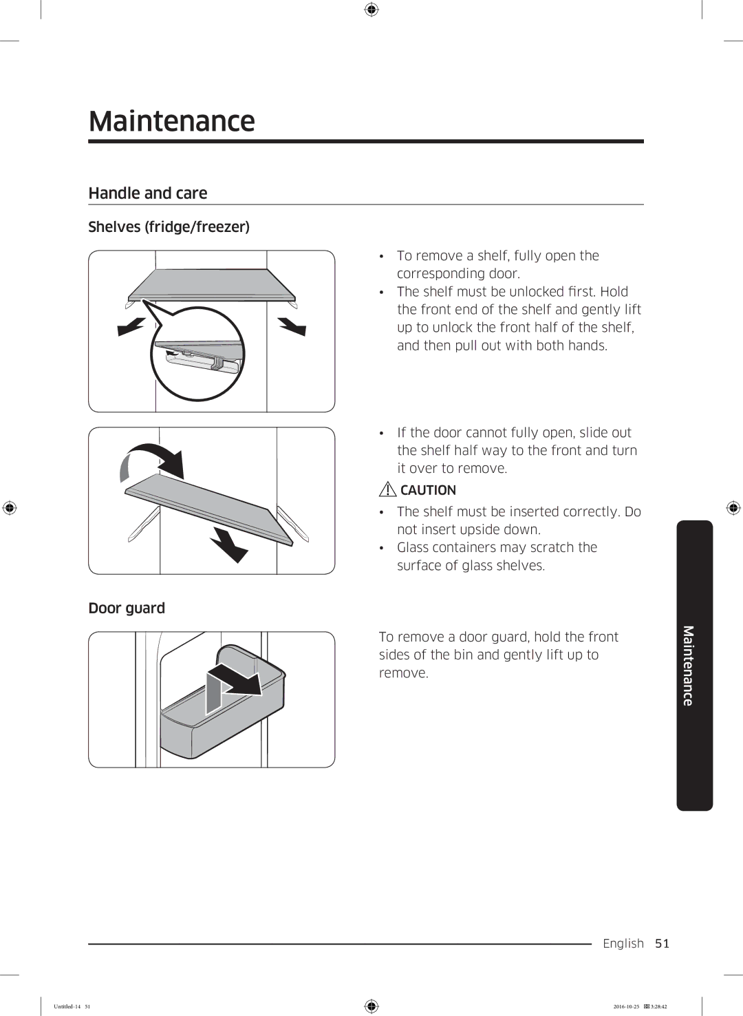 Samsung RS53K4400SA/EF manual Shelves fridge/freezer, Door guard 