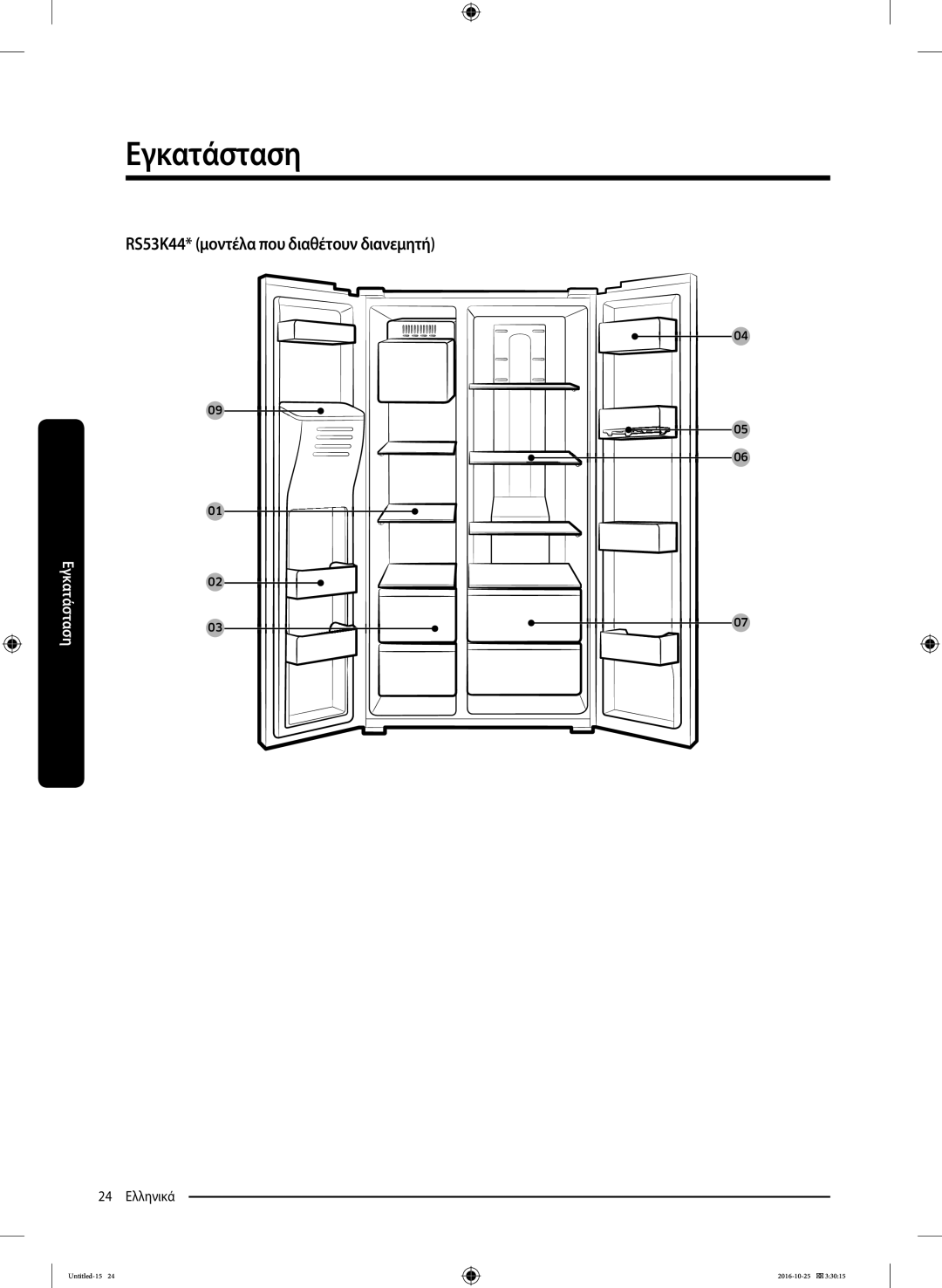 Samsung RS53K4400SA/EF manual RS53K44* μοντέλα που διαθέτουν διανεμητή 