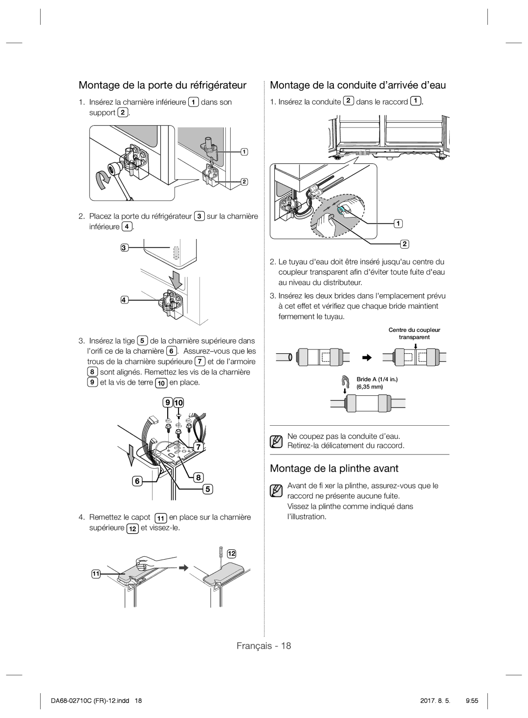 Samsung RS53K4400WW/EF, RS53K4400SA/EF, RS53K4600SA/EF manual Montage de la plinthe avant 