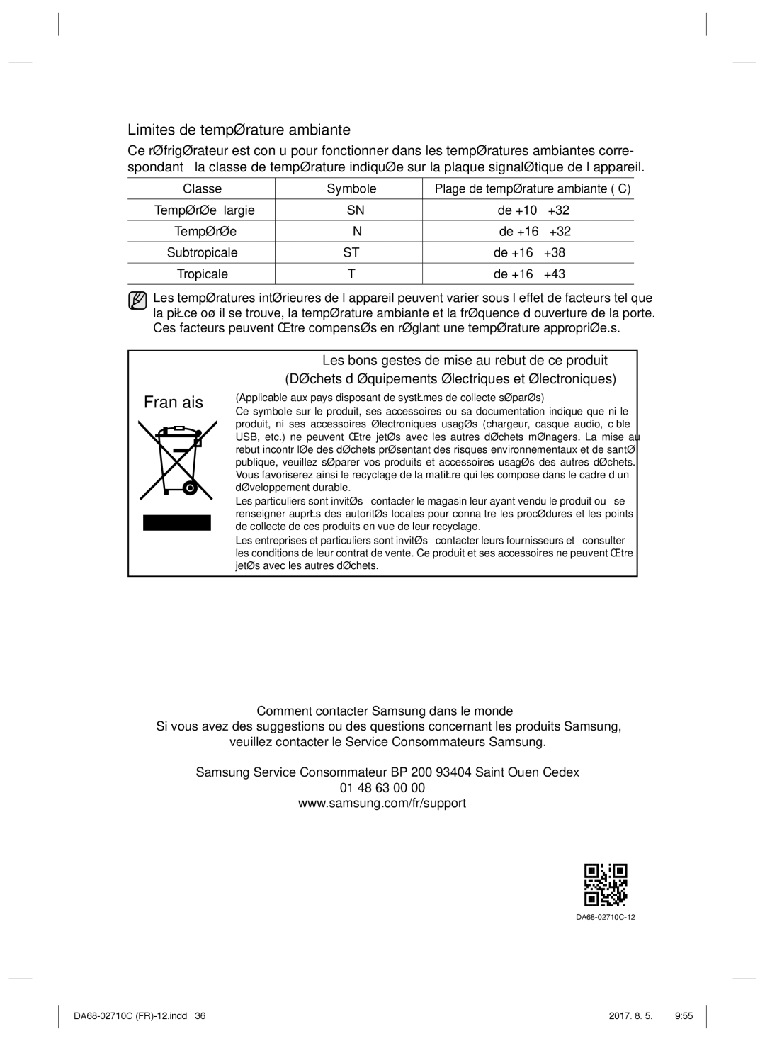 Samsung RS53K4400WW/EF, RS53K4400SA/EF, RS53K4600SA/EF manual Français 