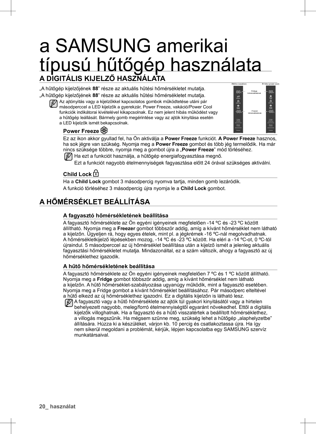 Samsung RS552NRUA1J/EO manual Digitális Kijelző Használata, Hőmérséklet Beállítása 