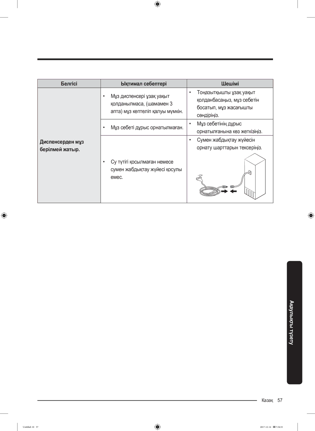 Samsung RS55K50A02C/WT manual Диспенсерден мұз, Берілмей жатыр 