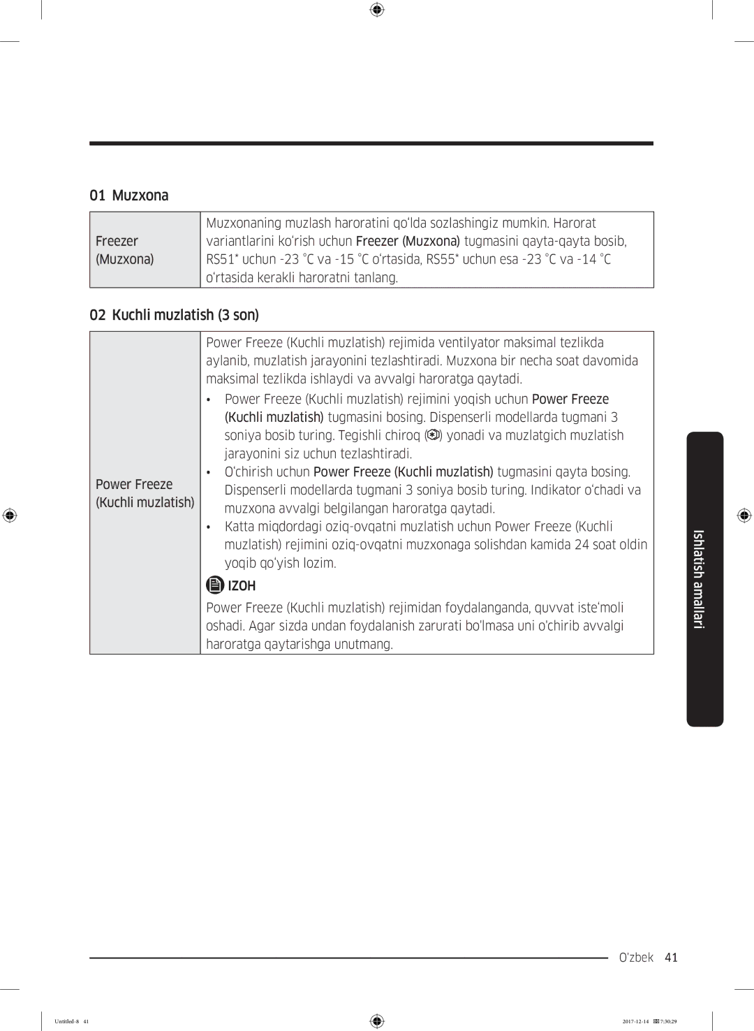 Samsung RS55K50A02C/WT manual Muzxona, Kuchli muzlatish 3 son 