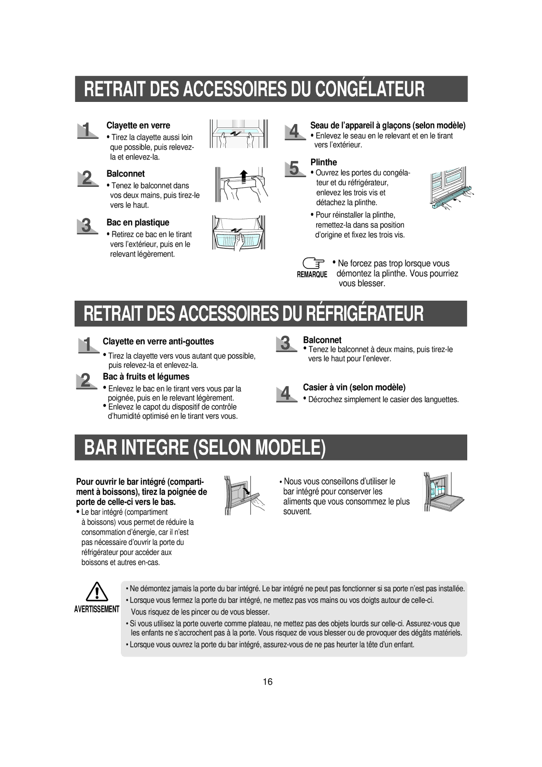 Samsung RS56XDJNS1/XEF, RS56XDJSW1/XEF manual BAR Integre Selon Modele 