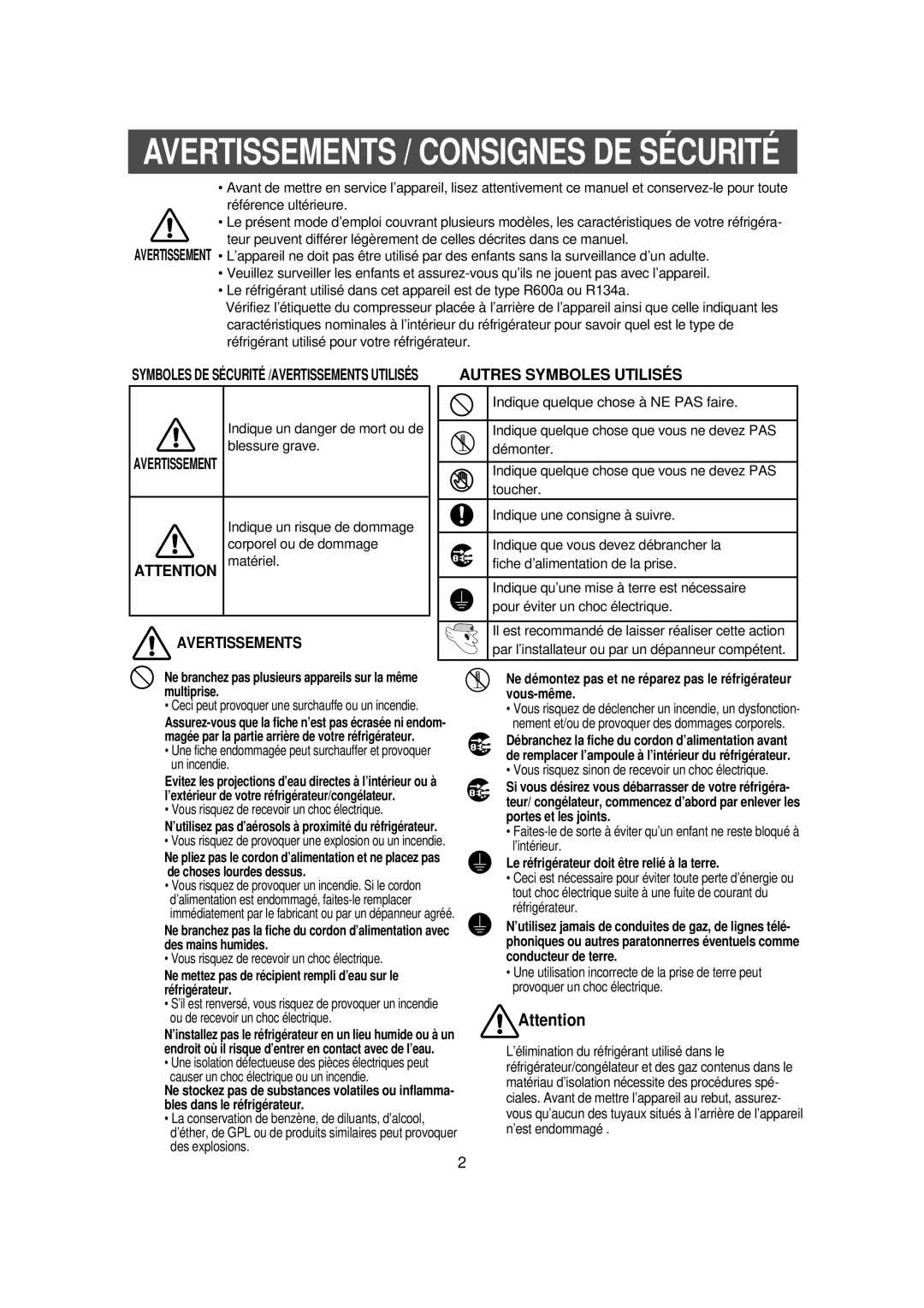 Samsung RS56XDJNS1/XEF manual Multiprise Vous-même, Portes et les joints, Le réfrigérateur doit être relié à la terre 