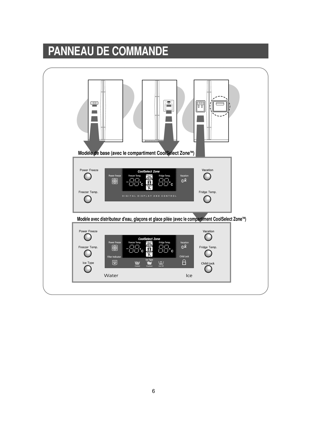 Samsung RS56XDJNS1/XEF, RS56XDJSW1/XEF manual Modèle de base avec le compartiment CoolSelect Zone TM 