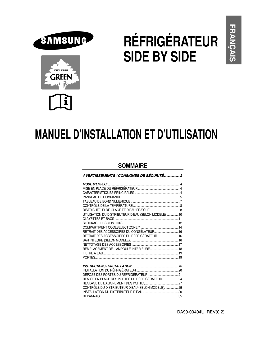 Samsung RS56XKJNS1/XEF, RS55XKGNS1/XEF, RS56XDJNS1/XEF, RS55XJLAL1/XEF, RS55XDPSW1/XEF manual Réfrigérateur Side by Side 