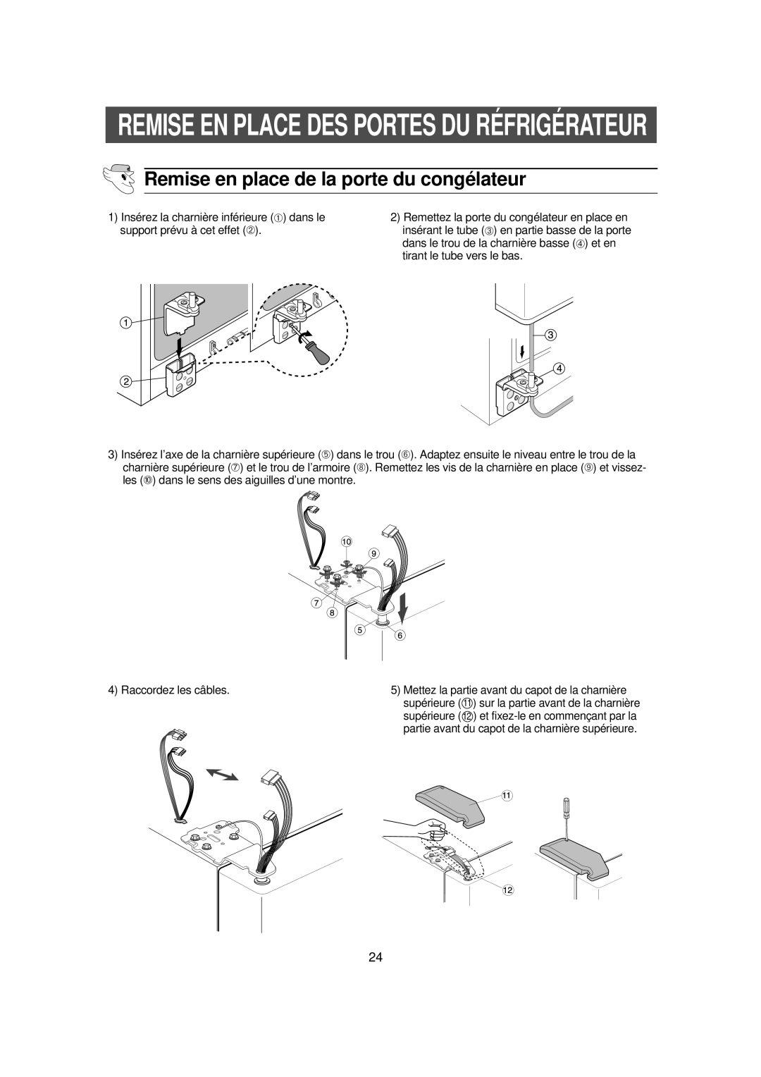 Samsung RS56XDJSW1/XEF manual Remise EN Place DES Portes DU RÉ Frigé Rateur, Remise en place de la porte du congé lateur 