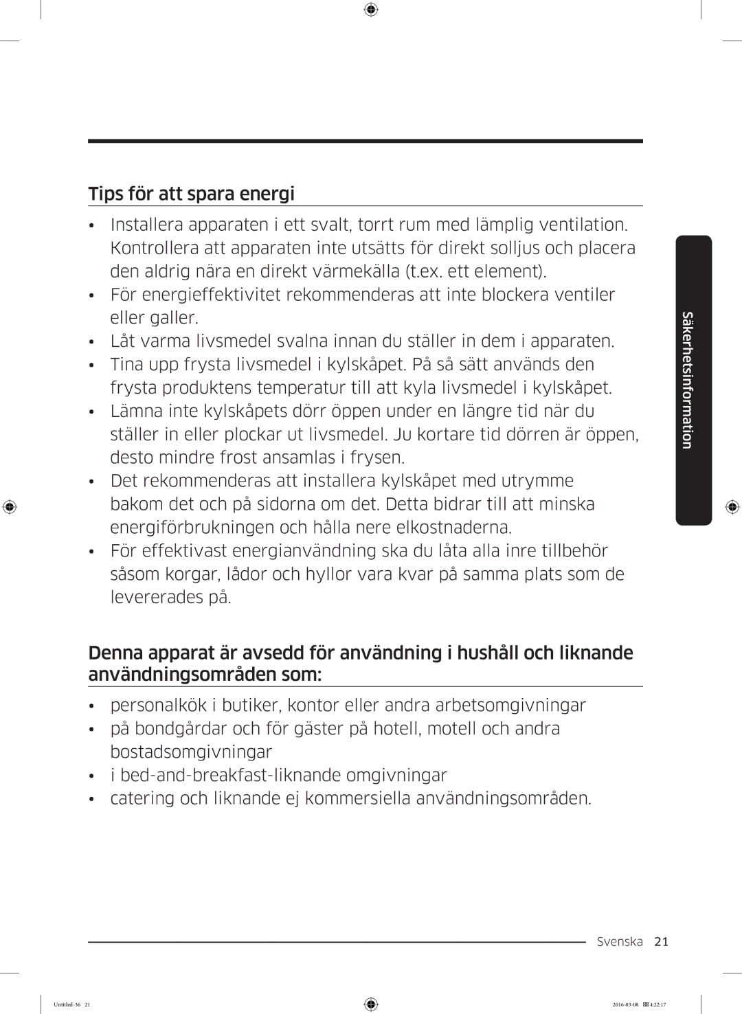 Samsung RS53K4400WW/EF, RS57K4000SA/EF, RS53K4400SA/EF, RS57K4000WW/EF manual Tips för att spara energi 