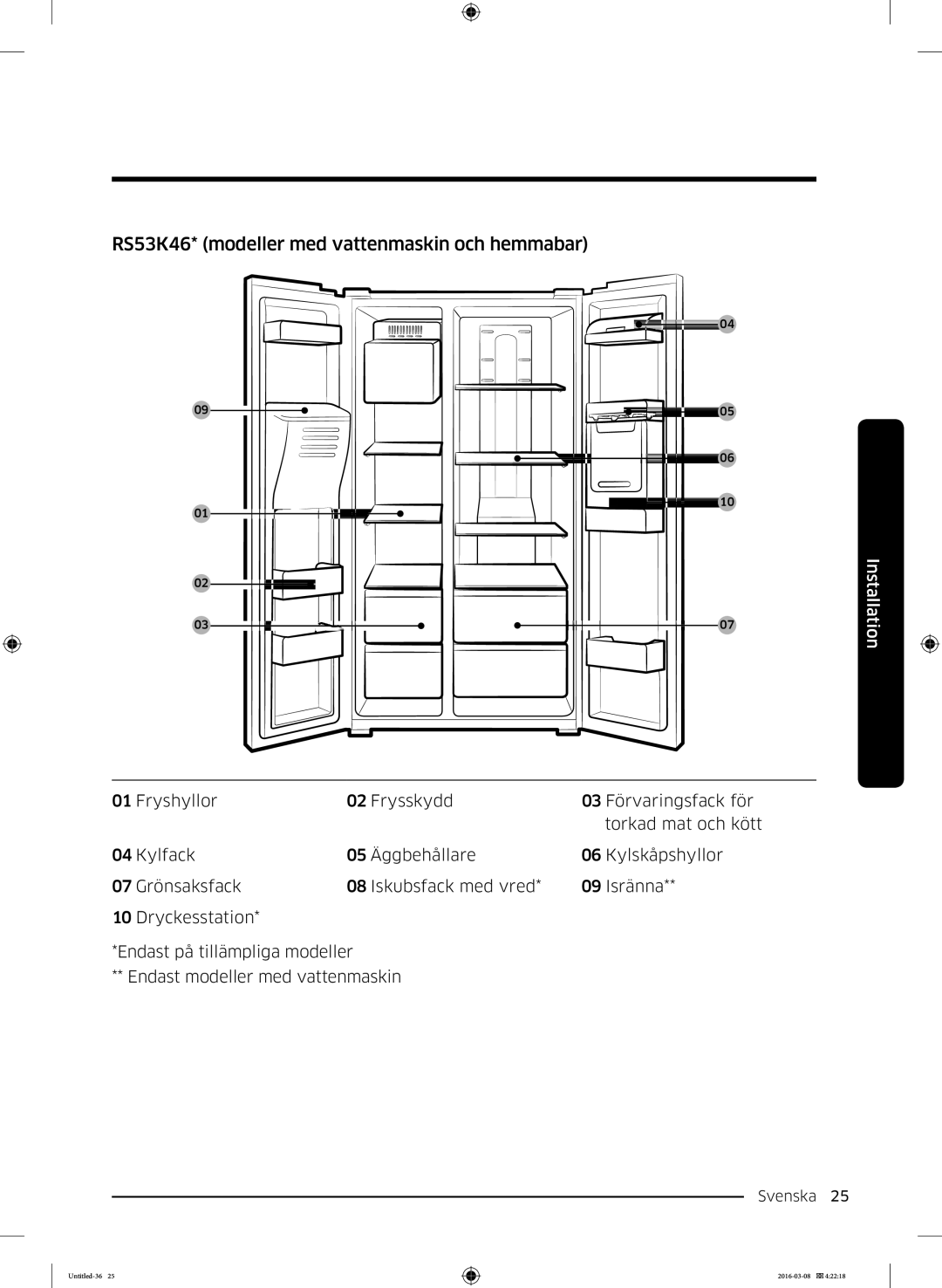 Samsung RS53K4400WW/EF, RS57K4000SA/EF, RS53K4400SA/EF, RS57K4000WW/EF manual RS53K46* modeller med vattenmaskin och hemmabar 