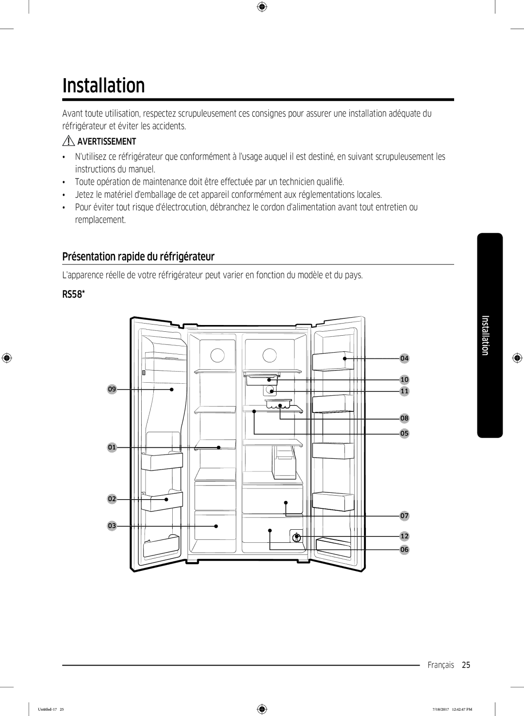 Samsung RS58K6307SL/EF, RS58K6537SL/EF manual Présentation rapide du réfrigérateur 