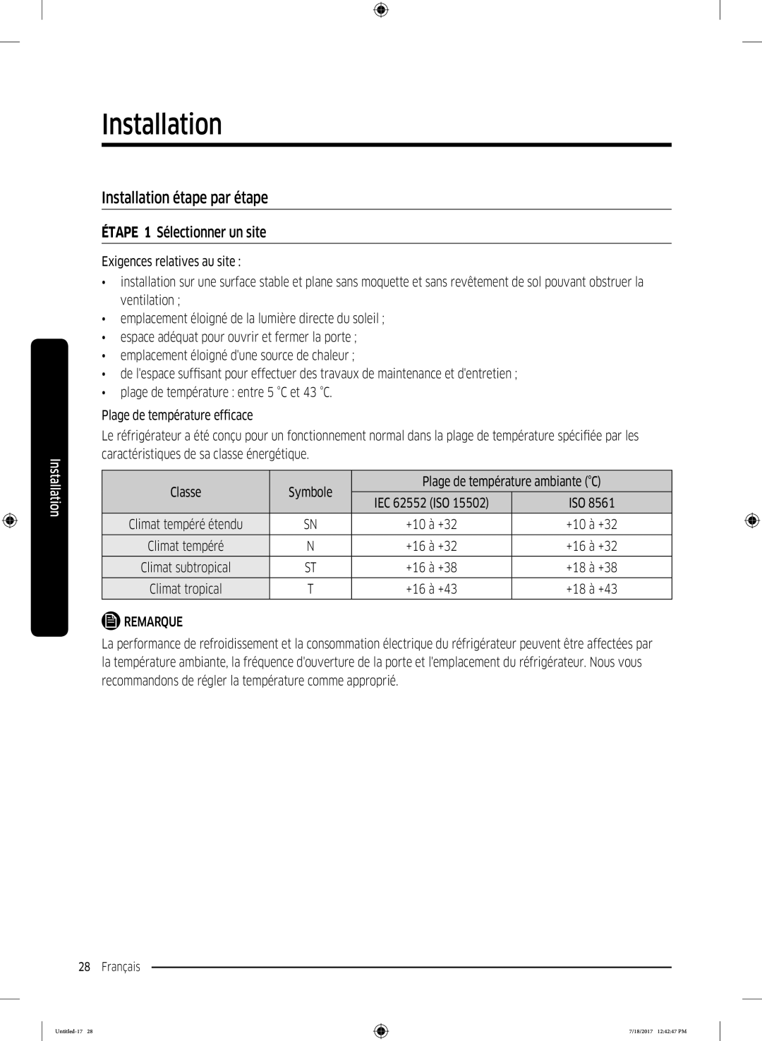 Samsung RS58K6537SL/EF, RS58K6307SL/EF manual Installation étape par étape, Étape 1 Sélectionner un site 