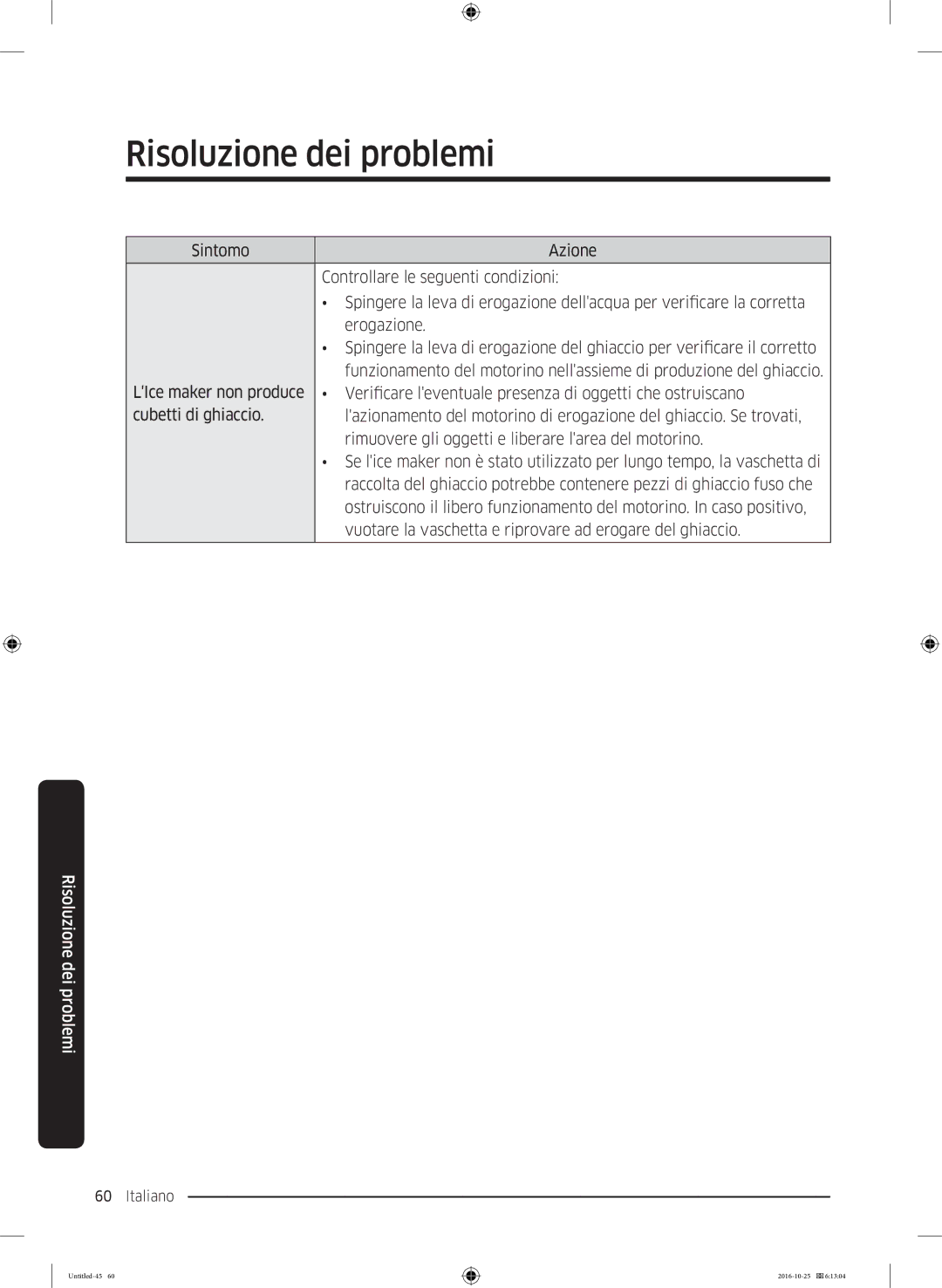 Samsung RS5GK4005SA/EG, RS57K4000SA/EF, RS5HK4405SA/EG, RS54HDRPBSR/EF, RH56J6918SL/EF manual Risoluzione dei problemi 